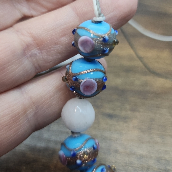 Blue Wedding Cake and Facted white Jade 22 inch  necklace - Picture 5 of 9